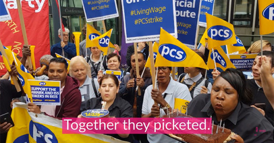 Video: these cleaning workers in London & their union PCS are celebrating a #UnionWin