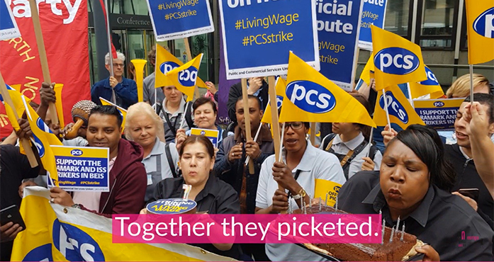 Video: these cleaning workers in London & their union PCS are celebrating a #UnionWin