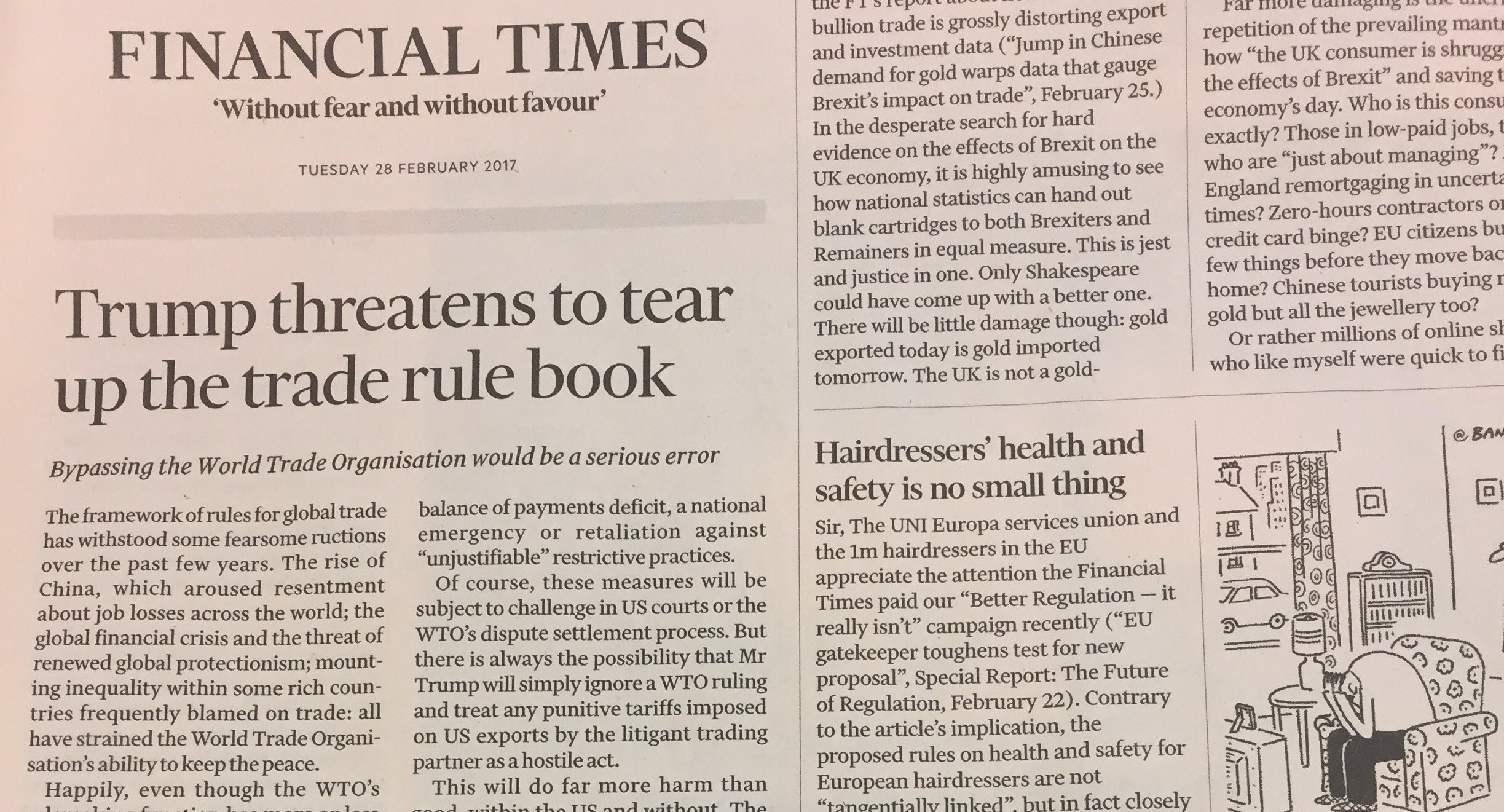UNI Europa letter to the editor published in the Financial Times