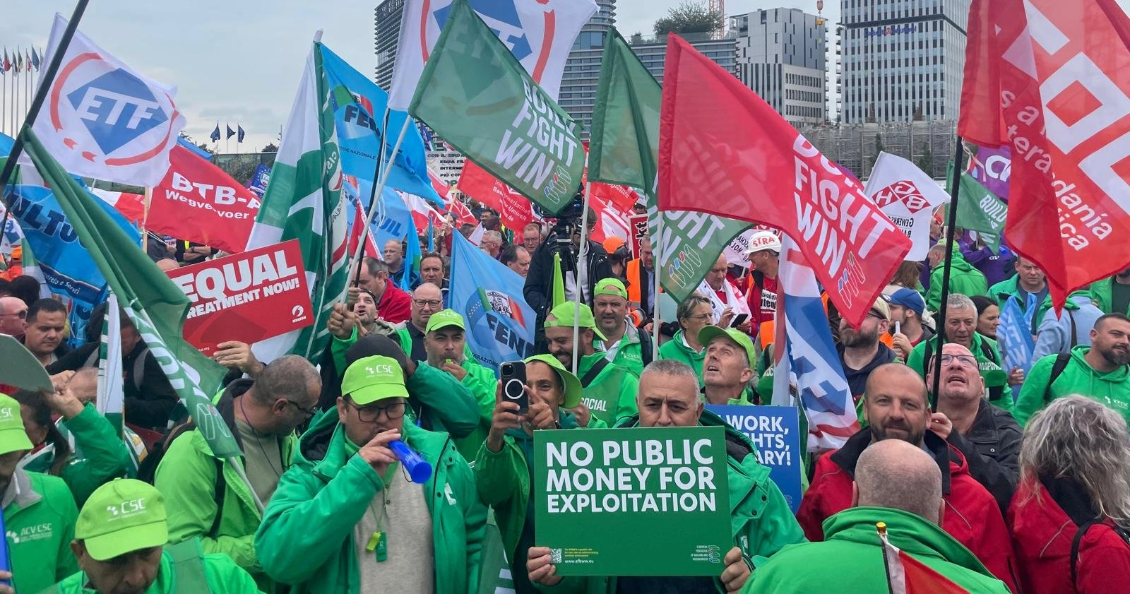 Workers rally in Strasbourg, urging EU to end exploitation in subcontracting chains